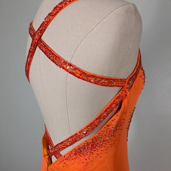 Vintage Silk Prom Dress Maxi Gown 4 Orange Y2K Ruffle Fairy Bead Slip Glam Guest - Picture 5 of 16